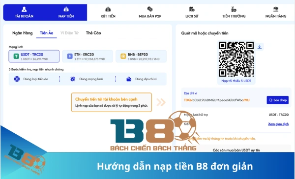 Nạp tiền B8 qua tiền ảo USDT